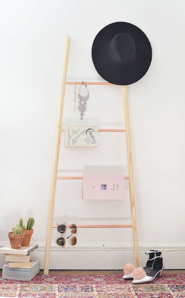 DIY-Wood-Copper-and-Wood-Ladder-Shelf