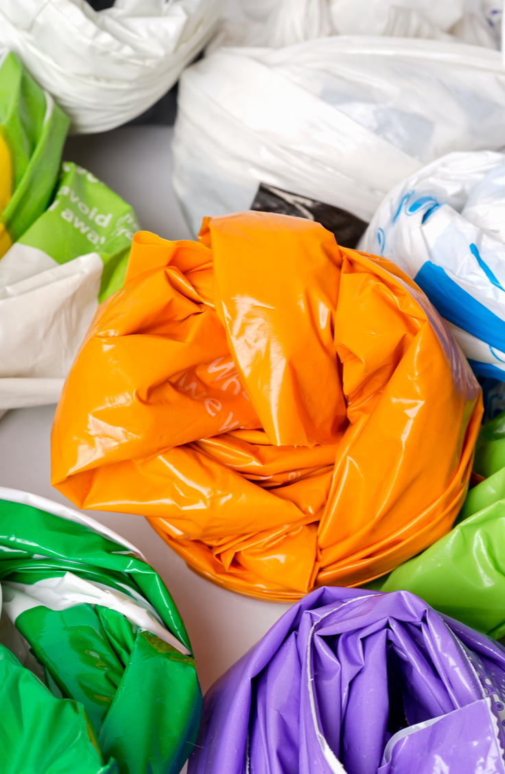 It can be tricky finding ways to store plastic bags. You can store them in a cleaning wipe dispenser. You can cover the outside with washi tape to make it look nicer. 