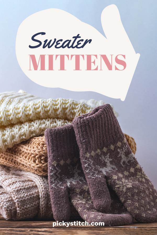 When your favorite sweater gets to the point it is time to throw it out, don't! You don't have to part with the cozy sweater completely because you can easily makes sweater mittens. Keep reading to get the free pattern to use. Remember to post pics of the before and after. Stay warm and cozy with sweater mittens. #sewingprojects #sweatermittens