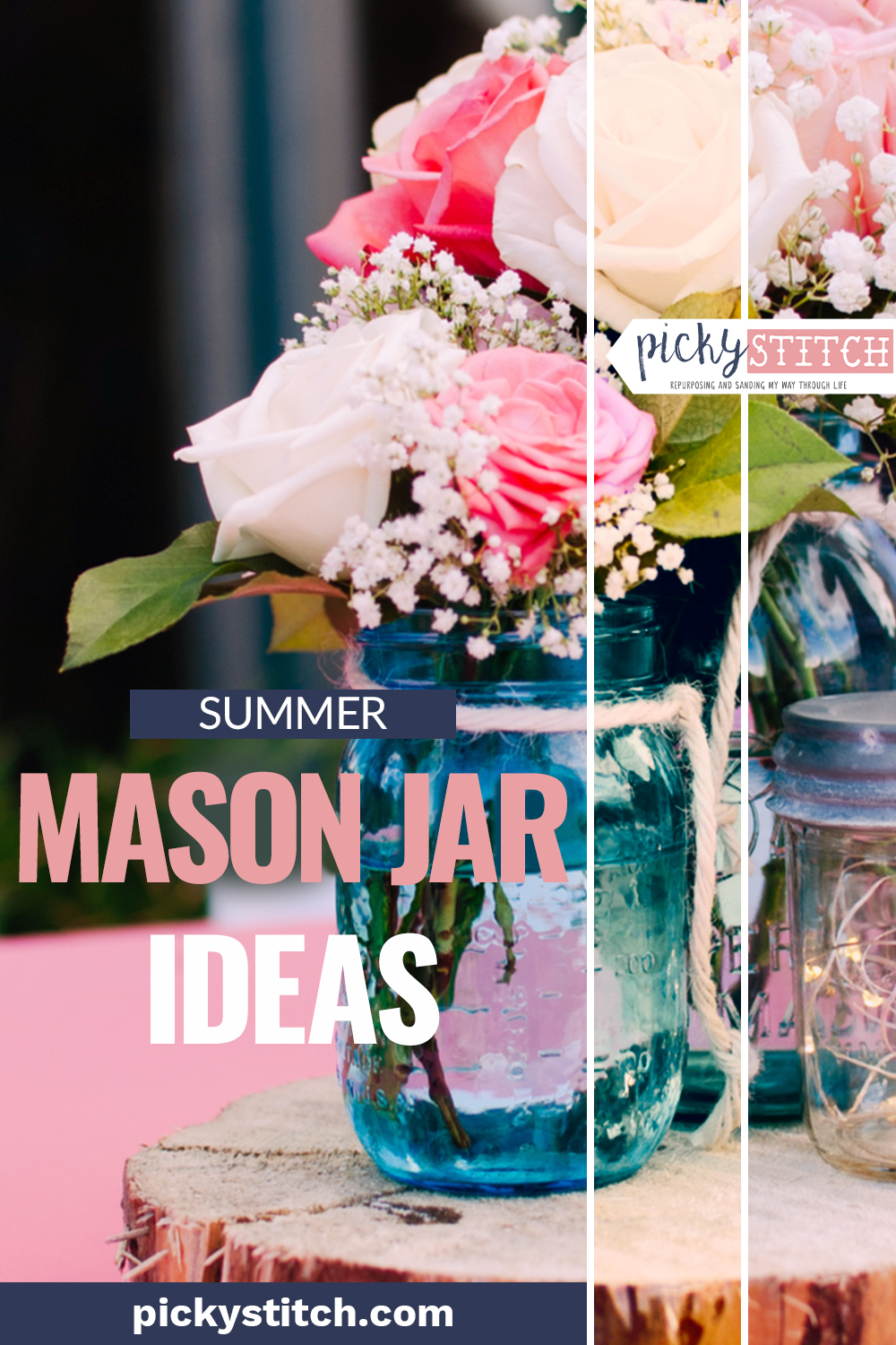 Fill your summer with fun with these awesome mason jar crafts. These ideas are perfect for just about any level of DIYer, so you are sure to find a craft you love. Which one will you start with? #pickystitchblog #summer #mason jar