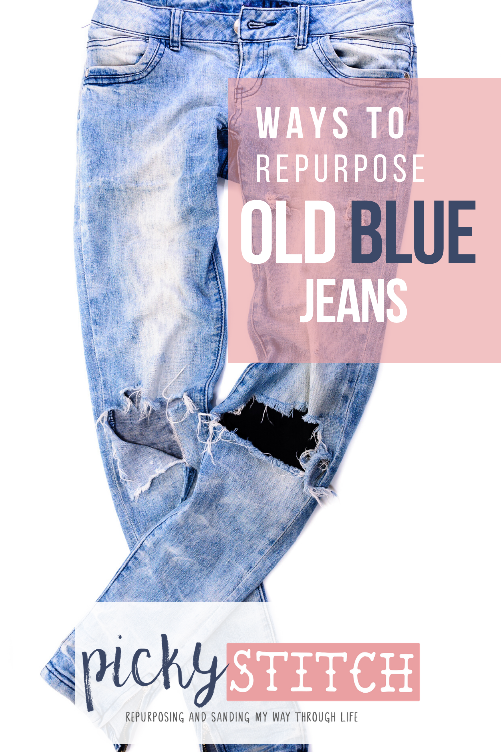 Your favorite pair of old blue jeans are finally worn out. They have definitely seen better days. But, you don't have to throw them out. Take a look at some great ways to reuse them by reading this post. DIY crafts for your favorite old blue jeans. Because parting with them just isn't going to happen. #Oldbluejeansideas #resuseoldbluejeans #repurporseoldbluejeans