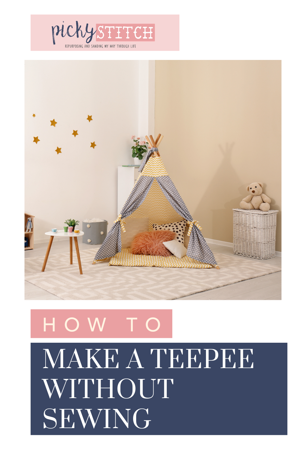 Pickystitch.com has all the best DIY project ideas! Find fun activities that you can do even as a beginner. Check out these awesome no sew teepees you can make at home for your kids!