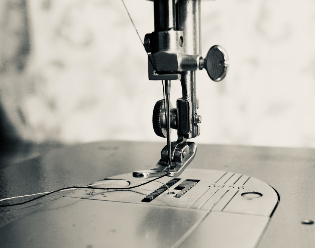 Leather sewing in grayscale